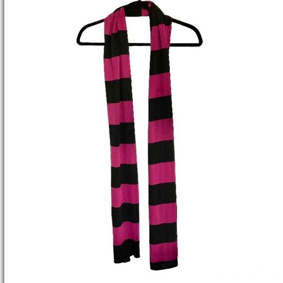 RUGBY Knit Scarf Black and Burgundy Striped Preppy Academia 80 x 14 inches - Picture 12 of 16